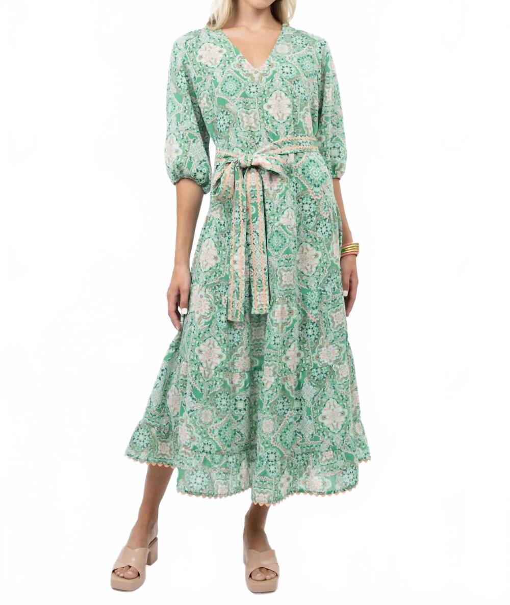 NEW UNCLE FRANK midi tiered dress in green